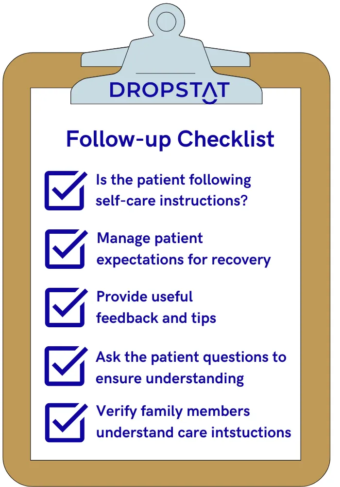 Nurses educating patient follow up checklist Dropstat